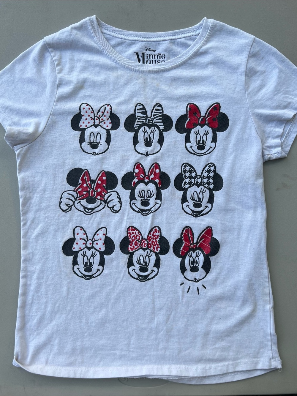 Disney White Girls Tee with Black Minnie Faces and Red Bows